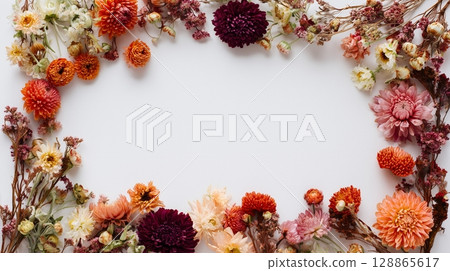 Autumn floral frame, white background 128865617