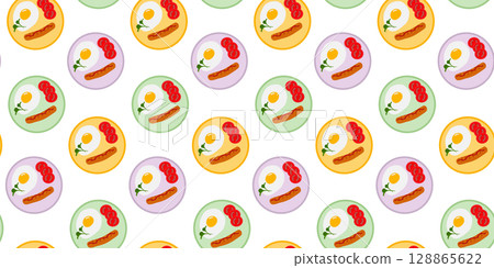 Fried Egg with Microgreen Tomato slices and Sausage Grill Seamless Pattern Banner Format Food Fond Fried Egg with Microgreen Tomato slices and Sausage Grill Seamless Pattern Banner Format Food Fond 128865622