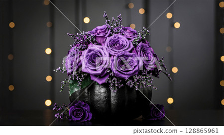 Halloween purple rose flower arrangement 128865961