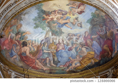 The fresco of The Miracle of Multiplication on the main apse of Basilica di Sant Andrea delle Fratte, Rome, Italy 128866066