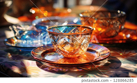 transparent glass retro dish colorful tableware, ai transparent glass retro dish colorful tableware, ai 128866285