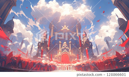 anime concept sky sunset landscape background eclipse, ai 128866601