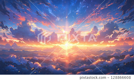 anime concept sky sunset landscape background eclipse, ai anime concept sky sunset landscape background eclipse, ai 128866608