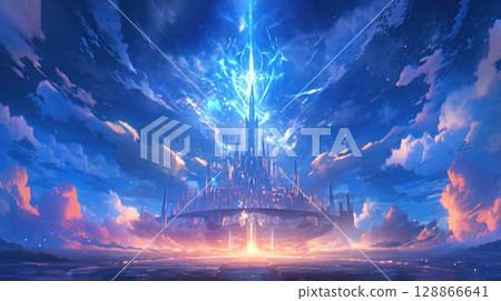 anime concept sky sunset landscape background eclipse, ai 128866641