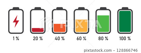 set of battery symbols charge level icon pictogram isolated illustration set of battery symbols charge level icon pictogram isolated illustration 128866746