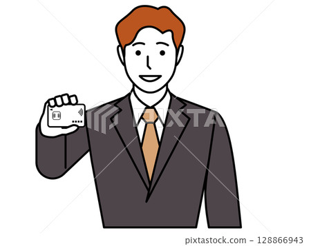 身穿炭灰色西裝、手持信用卡的男子 128866943