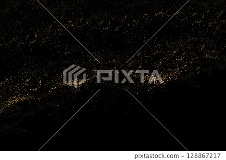 Gold background made of small tinsel,exquisite gold waves on black background. Gold background made of small tinsel,exquisite gold waves on black background. 128867217