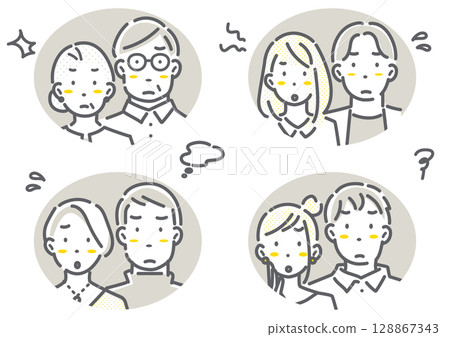 多代夫妻/已婚夫婦頭像插圖集簡潔時尚的線條畫插圖 128867343