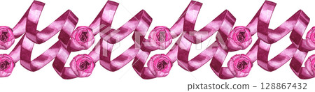 Watercolor illustration of flowers. Pink peonies. Seamless border, can be used for background, wallpaper, posters, cards, invitations, packaging, textiles. Watercolor illustration of flowers. Pink peonies. Seamless border, can be used for background, wallpaper, posters, cards, invitations, packaging, textiles. 128867432