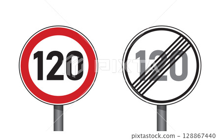 traffic signs set speed limit 120 isolated vector illustration 128867440