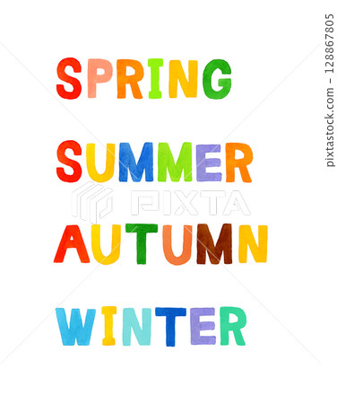 Colorful handwritten set of English words for spring, summer, autumn and winter Colorful handwritten set of English words for spring, summer, autumn and winter 128867805