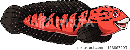 Cartoon channa marulioides snakehead 128867905