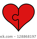 heart symbol composed of two puzzle pieces, illustration of two halves of a heart shape isolated on white 128868197