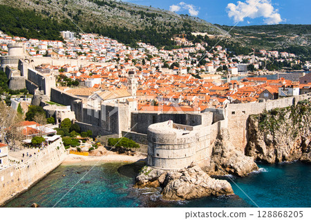 Spectacular views of the old town of Dubrovnik, a world heritage site and fortress 128868205