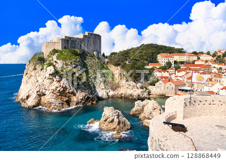 Spectacular views of the old town of Dubrovnik, a world heritage site and fortress 128868449