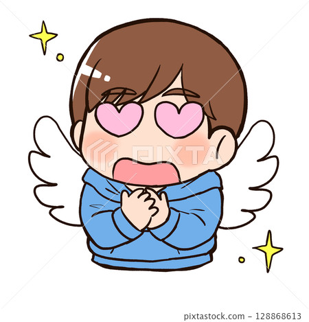 一個男孩的眼睛變成了心，在愛慕中長出了翅膀 128868613