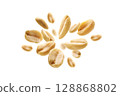 Peeled peanuts levitate for the concept of a confectionery product, Dry peanuts levitate on a white background. 128868802