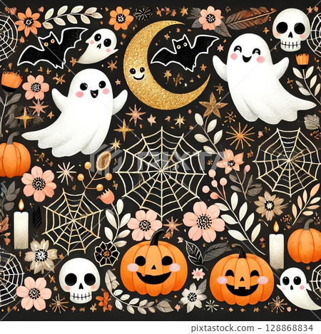 Halloween decorations that stand out against a black background: pastel and glitter 128868834