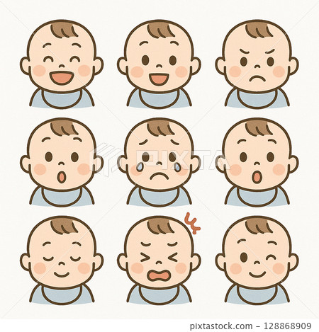 A set of babies showing many expressions 128868909