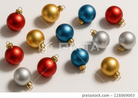 Realistic Christmas Baubles on White Background 128869003