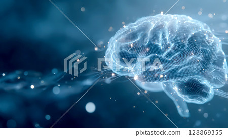 Artificial intelligence image of the brain floating in light Artificial intelligence image of the brain floating in light 128869355