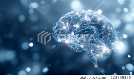 人工智慧繪製的大腦在光中漂浮的圖像 128869356