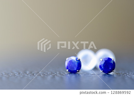 10K stud earrings with lapis lazuli on leather - blue natural stone jewelry 128869592