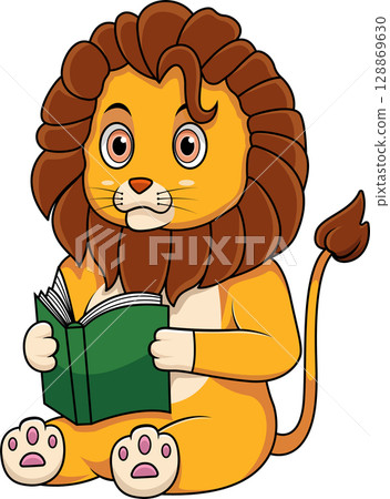 A cute lion reading a book 128869630