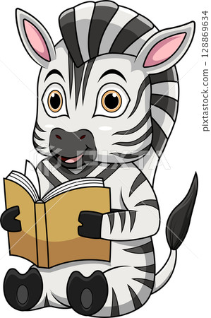 Cartoon Zebra Reading a Book 128869634