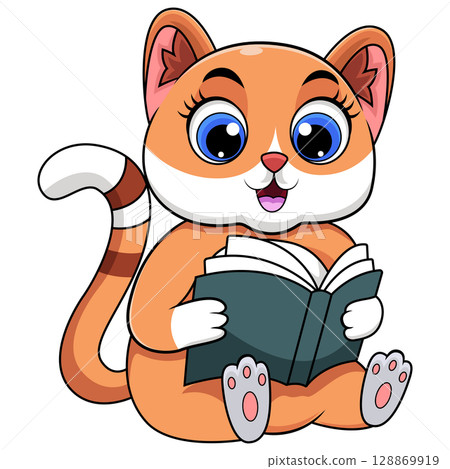 A cute cat reading a book A cute cat reading a book 128869919