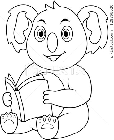Cartoon koala reading a book line art 128869920
