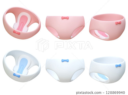 cartoon style cute panty with sanitary pads 3D graphic 128869940