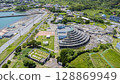 Drone aerial view of the coast and townscape of Kamogawa City, Chiba Prefecture 128869949