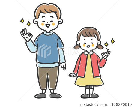 Children making the OK sign (full body, vector) Children making the OK sign (full body, vector) 128870019