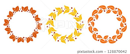 Set of autumn wreaths made of yellowed leaves and berries Set of autumn wreaths made of yellowed leaves and berries 128870042