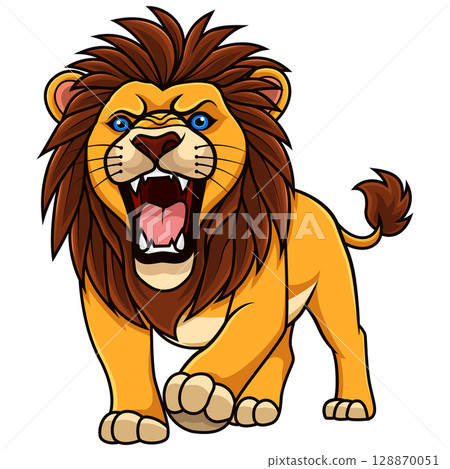 Cartoon lion roaring on white background Cartoon lion roaring on white background 128870051
