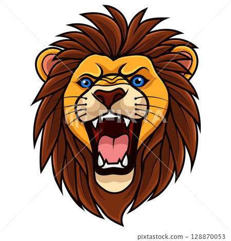 Lion head roar on white background Lion head roar on white background 128870053