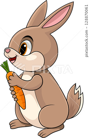 Cute cartoon bunny holding a carrot Cute cartoon bunny holding a carrot 128870061