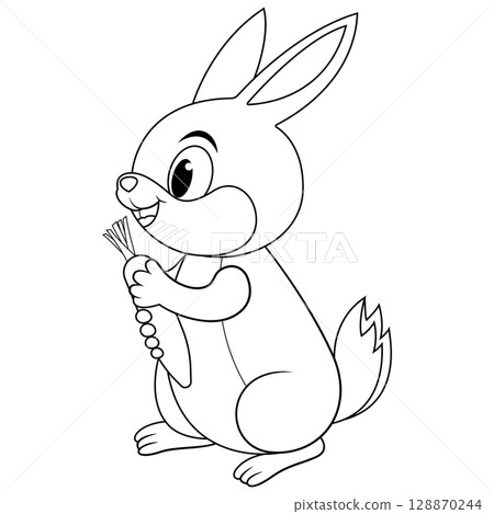 Cartoon rabbit holding carrot with smile line art 128870244