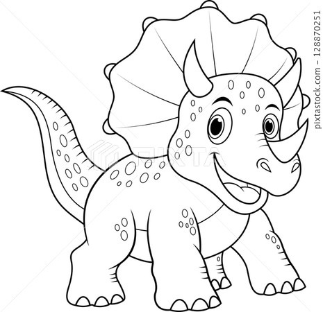 Cartoon happy triceratops line art Cartoon happy triceratops line art 128870251