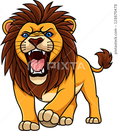 Cartoon lion roaring on white background Cartoon lion roaring on white background 128870478