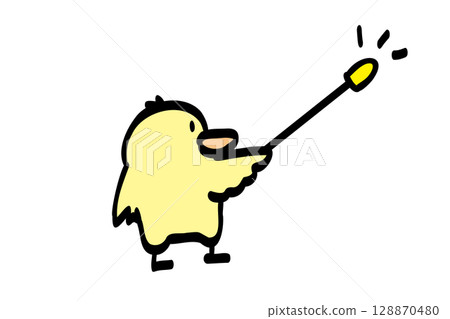 Here's the point: Cute chick pointing with a pointer 1 Here's the point: Cute chick pointing with a pointer 1 128870480