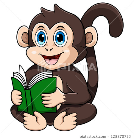 Cute cartoon monkey reading book Cute cartoon monkey reading book 128870753