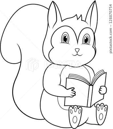 A cartoon of a squirrel reading a book line art 128870754