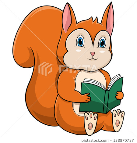 A cartoon of a squirrel reading a book A cartoon of a squirrel reading a book 128870757