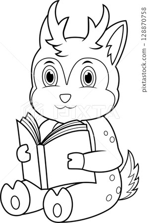 A cartoon of a deer reading a book line art 128870758