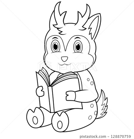 A cartoon of a deer reading a book line art 128870759