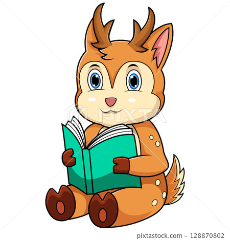 A cartoon of a deer reading a book A cartoon of a deer reading a book 128870802