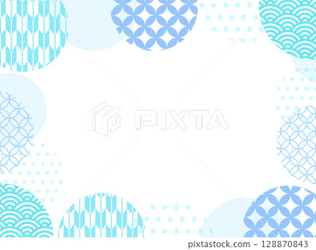Refreshing blue Japanese polka dot frame 128870843