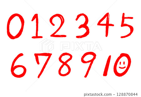 Handwritten numbers set, red 128870844